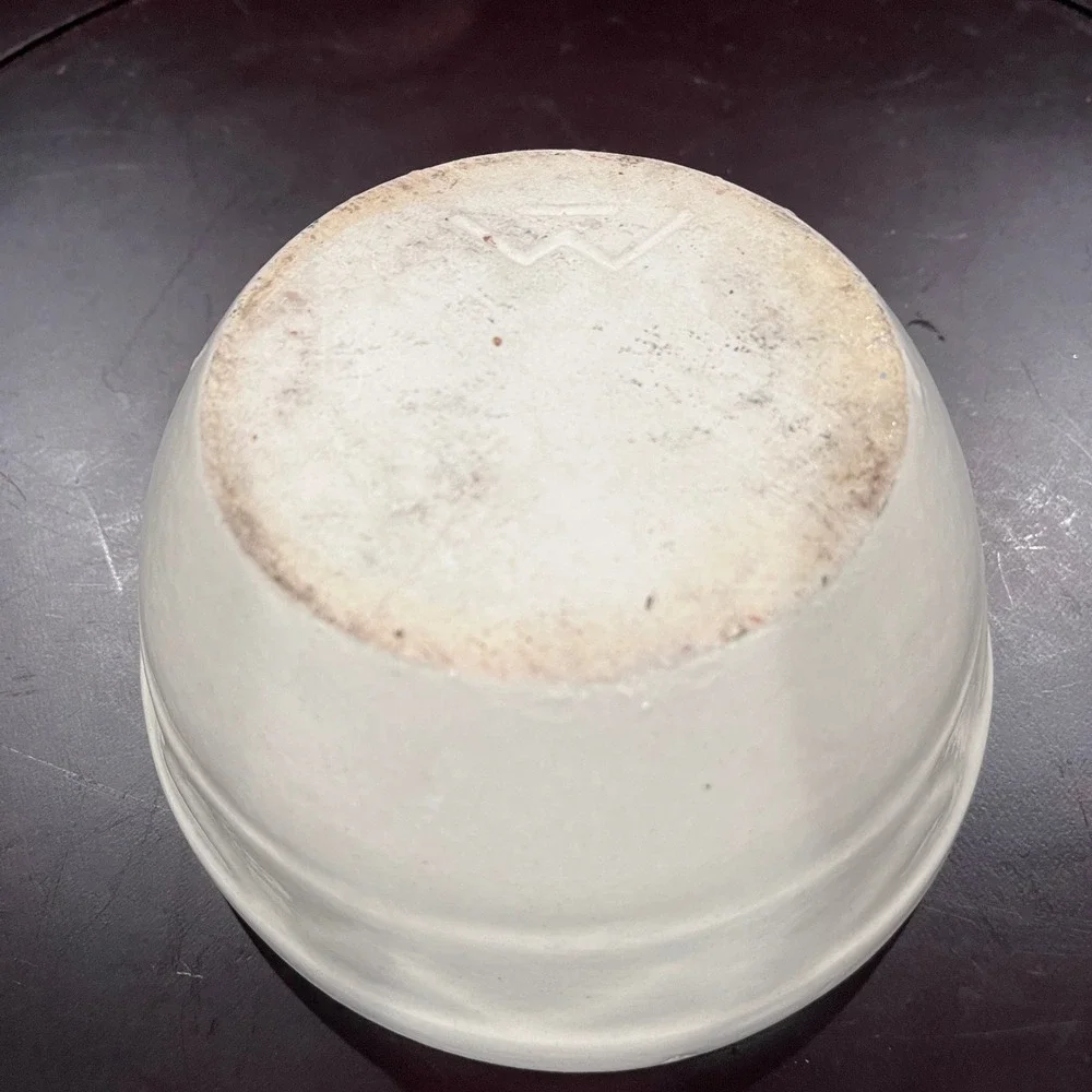 Vintage Cream Ceramic Bowl Rustic Farmhouse Decor Embossed Design 6 inch